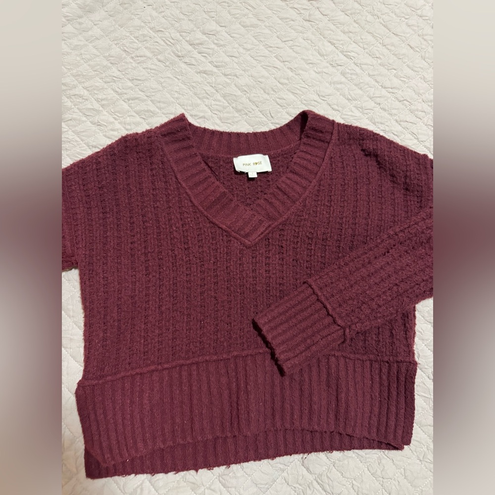 Pink Rose Women's Deep Red V-Neck Sweater